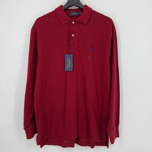 NEW Polo Ralph Lauren Mens Medium Long Sleeve Classic Red Polo Shirt Collared